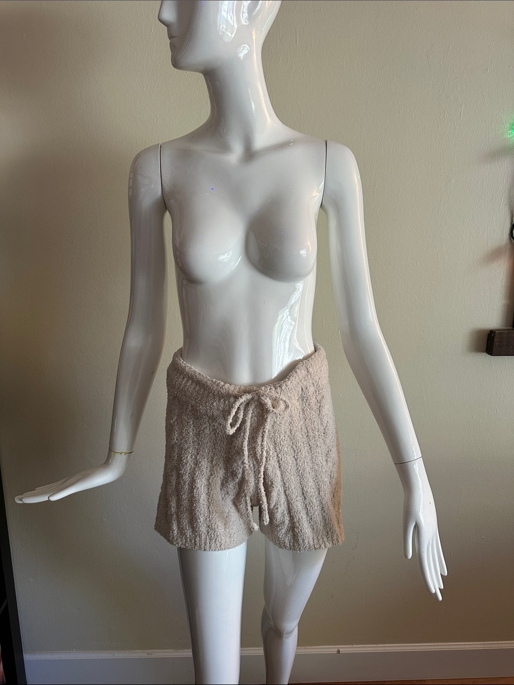 Terry Knit Drawstring Lounge Shorts - Cream